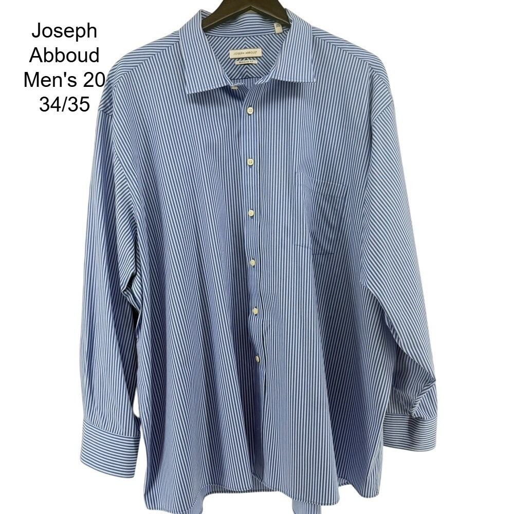 Joseph Abboud Mens Blue White Striped Non-Iron‎ Dress Shirt Regular Fit 20 34/35